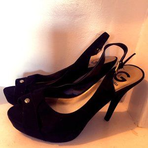 G by Guess Black Velvet Slingback Heels
